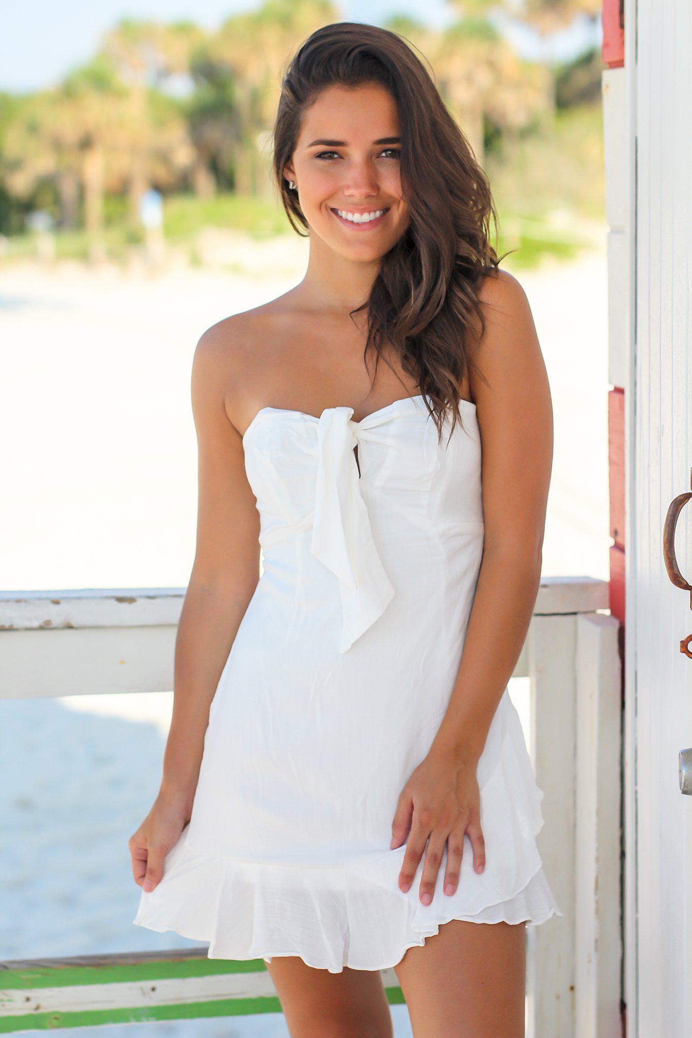 White Strapless Short Dress with ...